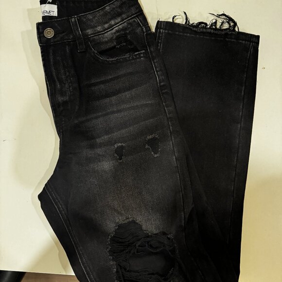 Vervet high rise high waisted distressed washed black jeans slim straight - Picture 1 of 3